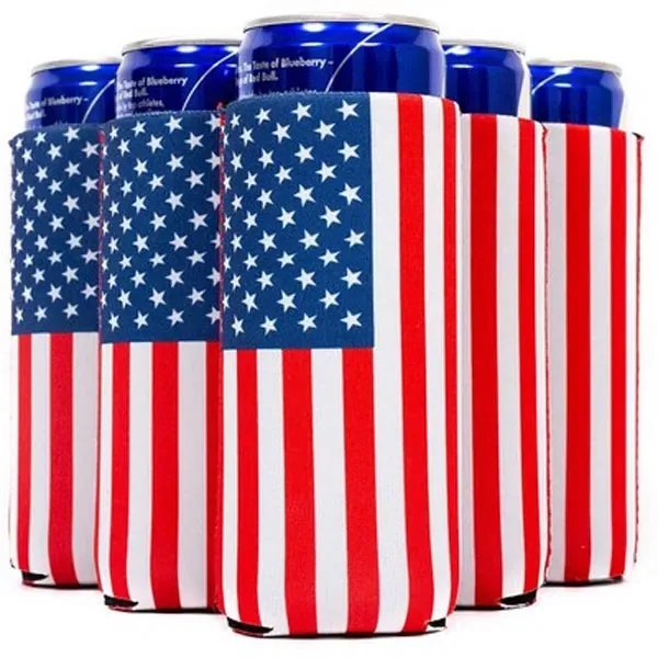 12 Oz. Full-Color US Flag Slim Seltzer Coolie - 12 Oz. Full-Color US Flag Slim Seltzer Coolie - Image 0 of 0