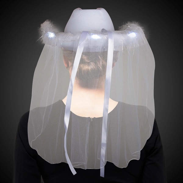 White Light Up Tiara Cowboy Hat with Veil - White Light Up Tiara Cowboy Hat with Veil - Image 1 of 6