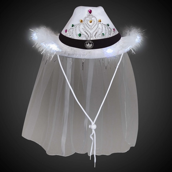 White Light Up Tiara Cowboy Hat with Veil - White Light Up Tiara Cowboy Hat with Veil - Image 4 of 6