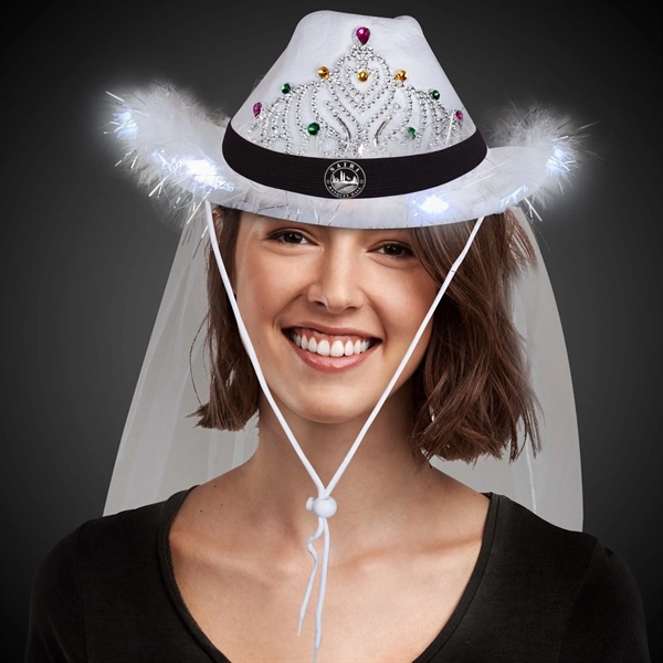 White Light Up Tiara Cowboy Hat with Veil - White Light Up Tiara Cowboy Hat with Veil - Image 5 of 6