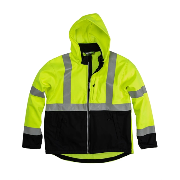 Berne Men's Tall Hi-Vis Class 3 Hooded Softshell Jacket - Berne Men's Tall Hi-Vis Class 3 Hooded Softshell Jacket - Image 4 of 6