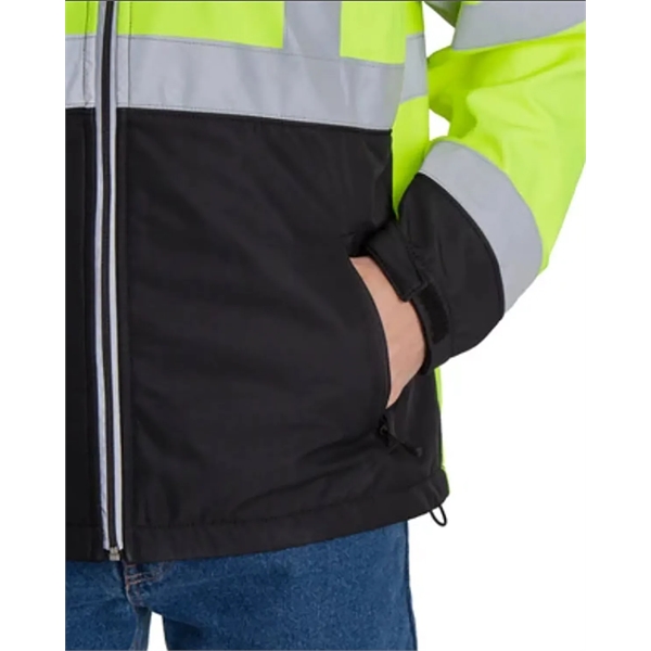 Berne Men's Tall Hi-Vis Class 3 Hooded Softshell Jacket - Berne Men's Tall Hi-Vis Class 3 Hooded Softshell Jacket - Image 6 of 6