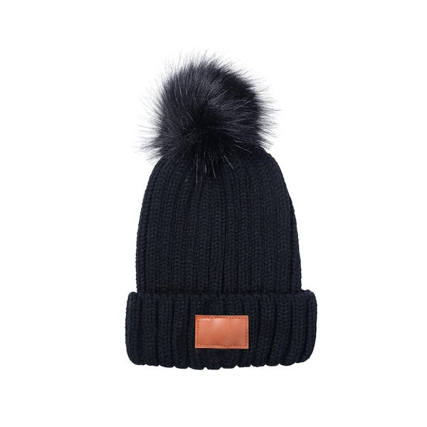 Leeman Knit Beanie With Fur Pom Pom - Leeman Knit Beanie With Fur Pom Pom - Image 5 of 7