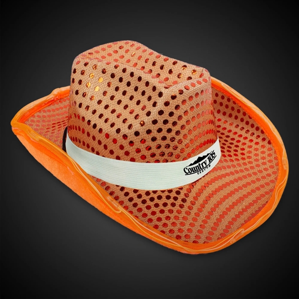 LED Orange Sequin Cowboy Hat - LED Orange Sequin Cowboy Hat - Image 3 of 3