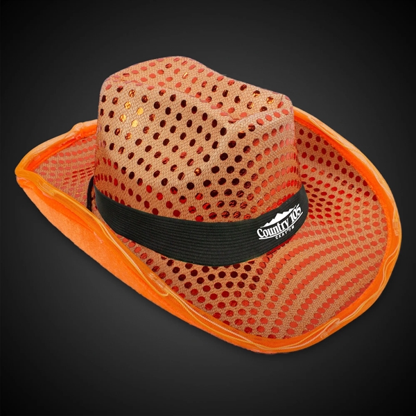 LED Orange Sequin Cowboy Hat - LED Orange Sequin Cowboy Hat - Image 2 of 3