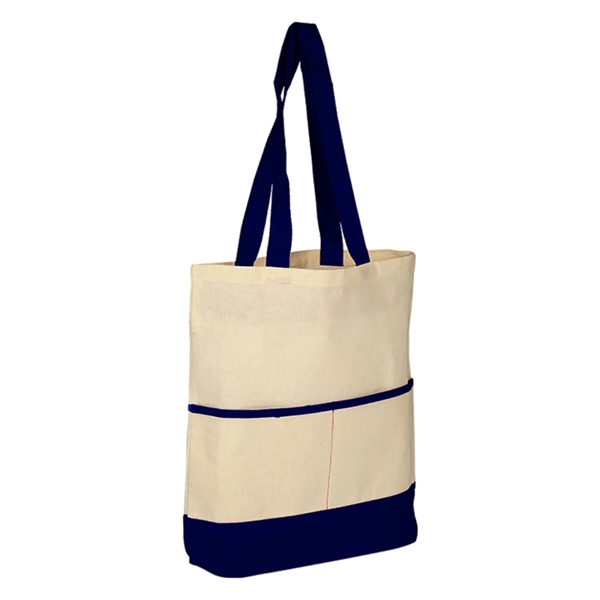 100% Cotton Canvas Sheeting Color Accent Tote Bag W/ Pocket - 100% Cotton Canvas Sheeting Color Accent Tote Bag W/ Pocket - Image 4 of 6