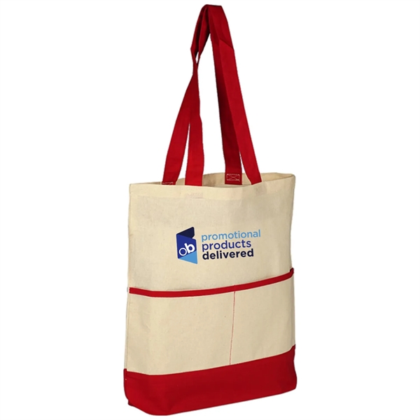 100% Cotton Canvas Sheeting Color Accent Tote Bag W/ Pocket - 100% Cotton Canvas Sheeting Color Accent Tote Bag W/ Pocket - Image 1 of 6