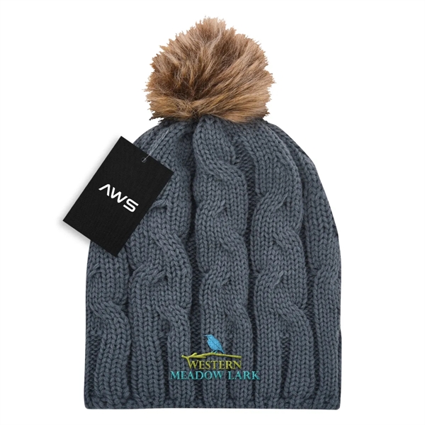 AWS Cameron Cable Knit Pom Beanie - AWS Cameron Cable Knit Pom Beanie - Image 2 of 3