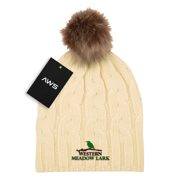 AWS Cameron Cable Knit Pom Beanie - AWS Cameron Cable Knit Pom Beanie - Image 3 of 3