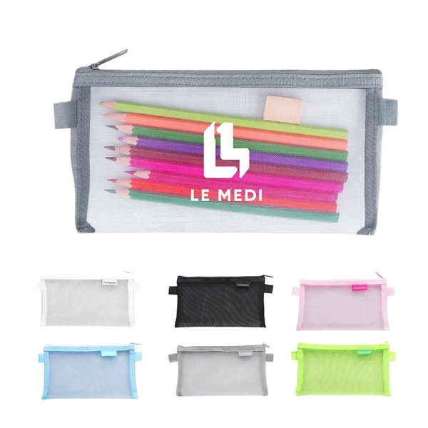 Transparent Mesh Pencil Case with Zipper - Transparent Mesh Pencil Case with Zipper - Image 0 of 9