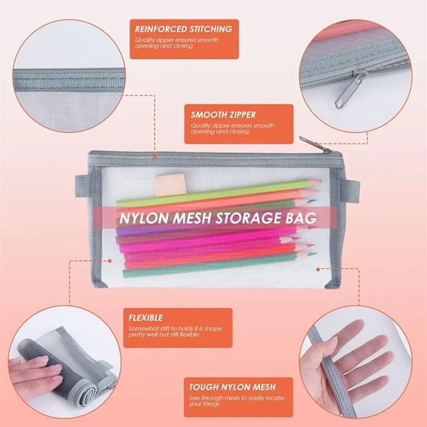 Transparent Mesh Pencil Case with Zipper - Transparent Mesh Pencil Case with Zipper - Image 2 of 9