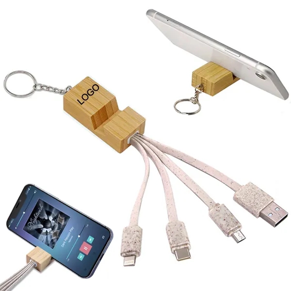 Custom Bamboo Charging Cable w/ Phone Stand - Custom Bamboo Charging Cable w/ Phone Stand - Image 0 of 4