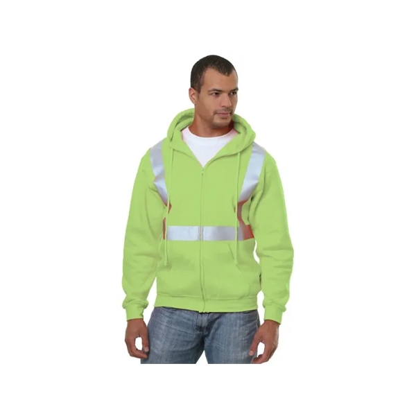 Hi Vis 100% USA-Made Pre-Shrunk Class 2 Safety Zip Hoodie - Hi Vis 100% USA-Made Pre-Shrunk Class 2 Safety Zip Hoodie - Image 2 of 2