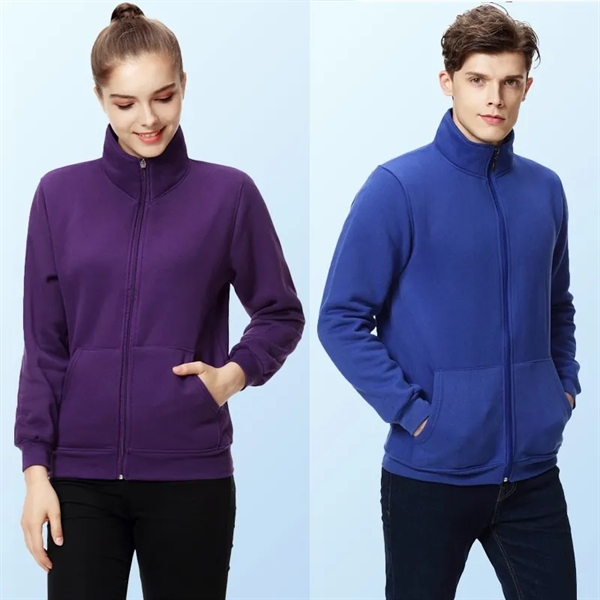 Stand Collar Fleece Hoodie Men&Women - Stand Collar Fleece Hoodie Men&Women - Image 4 of 4