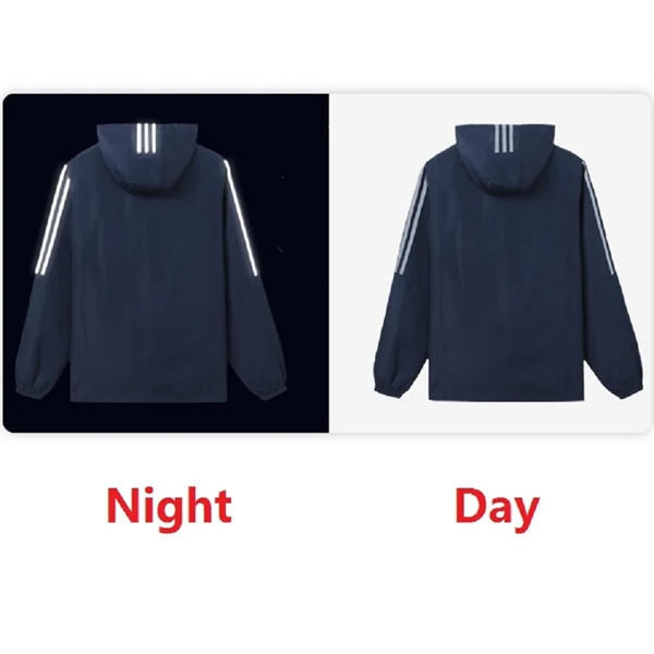 Reflective Hoodie Windbreaker Overalls W/ Stripe - Reflective Hoodie Windbreaker Overalls W/ Stripe - Image 2 of 9