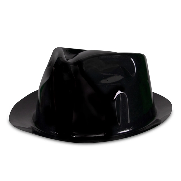 Black Plastic Gangster Fedora Hat - Black Plastic Gangster Fedora Hat - Image 1 of 1