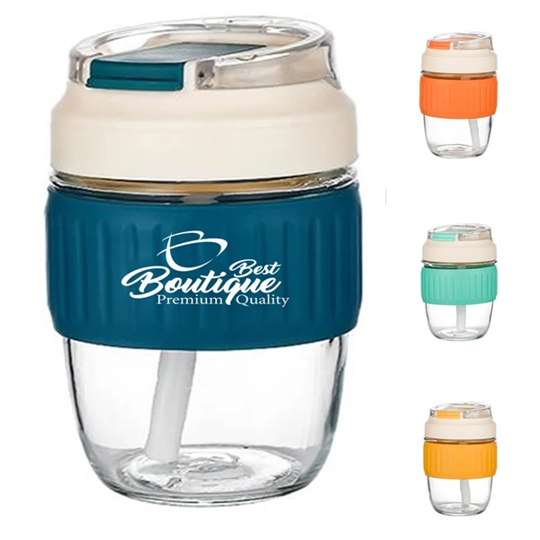 Coffee Drinking Silicone Sleeve Clear Cup with Lid and Straw - Coffee Drinking Silicone Sleeve Clear Cup with Lid and Straw - Image 0 of 5