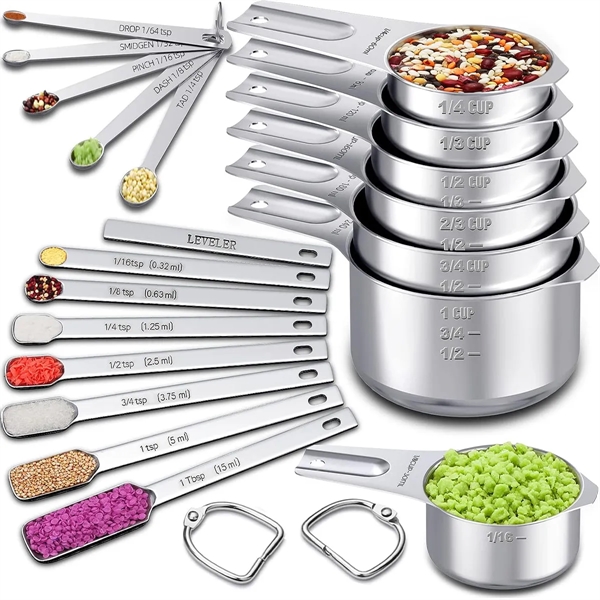 Stainless Steel Kitchen Measuring Cups And Spoons Set - Stainless Steel Kitchen Measuring Cups And Spoons Set - Image 0 of 5