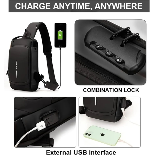 Anti-Theft Crossbody Sling Bag Daypack with USB Charging - Anti-Theft Crossbody Sling Bag Daypack with USB Charging - Image 1 of 3