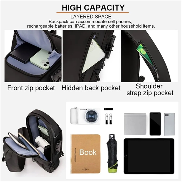 Anti-Theft Crossbody Sling Bag Daypack with USB Charging - Anti-Theft Crossbody Sling Bag Daypack with USB Charging - Image 2 of 3