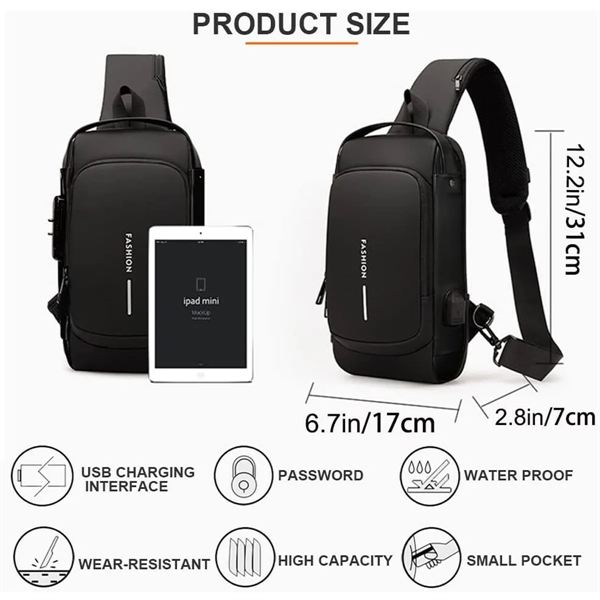 Anti-Theft Crossbody Sling Bag Daypack with USB Charging - Anti-Theft Crossbody Sling Bag Daypack with USB Charging - Image 3 of 3