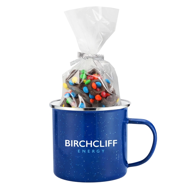 Speckled Camping Mug- 16 oz., Milk Choc Pretzels/Mini M&Ms® - Speckled Camping Mug- 16 oz., Milk Choc Pretzels/Mini M&Ms® - Image 1 of 7