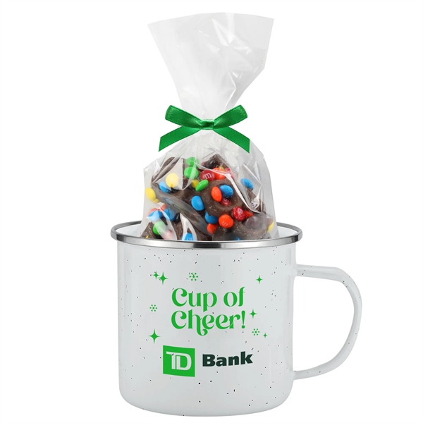 Speckled Camping Mug- 16 oz., Milk Choc Pretzels/Mini M&Ms® - Speckled Camping Mug- 16 oz., Milk Choc Pretzels/Mini M&Ms® - Image 0 of 7