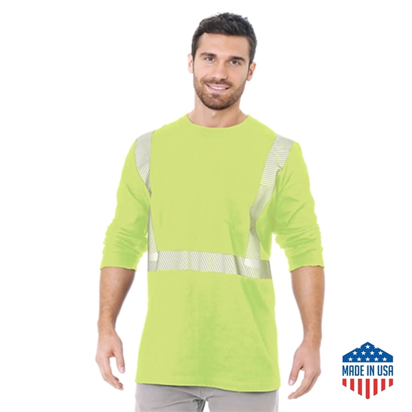 USA Made Cotton Class 2 Segmented Safety Long Sleeve T-Shirt - USA Made Cotton Class 2 Segmented Safety Long Sleeve T-Shirt - Image 0 of 1