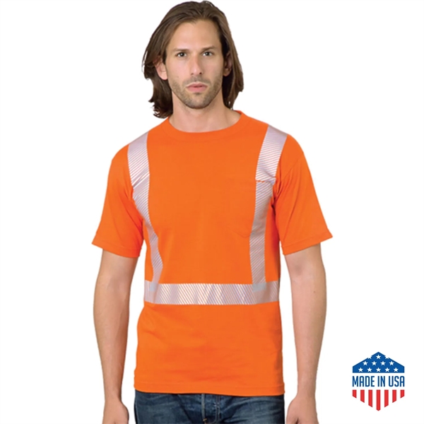 USA Made Hi Vis Class 2 Segmented Safety Pocket T-Shirt - USA Made Hi Vis Class 2 Segmented Safety Pocket T-Shirt - Image 0 of 1
