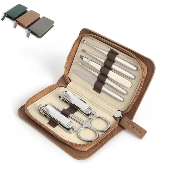 8-in-1 Stainless Steel Manicure Set with Leather Case - 8-in-1 Stainless Steel Manicure Set with Leather Case - Image 0 of 6