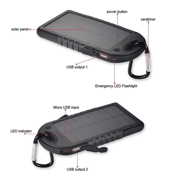 Solar Power Bank w/Carabiner & Flashlight - Solar Power Bank w/Carabiner & Flashlight - Image 3 of 4