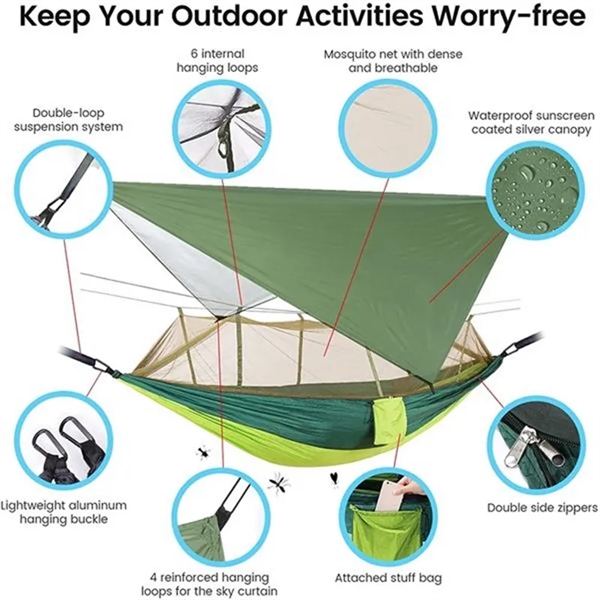 Portable Camping Hammock With Rian Fly And Mosquito Net - Portable Camping Hammock With Rian Fly And Mosquito Net - Image 3 of 3