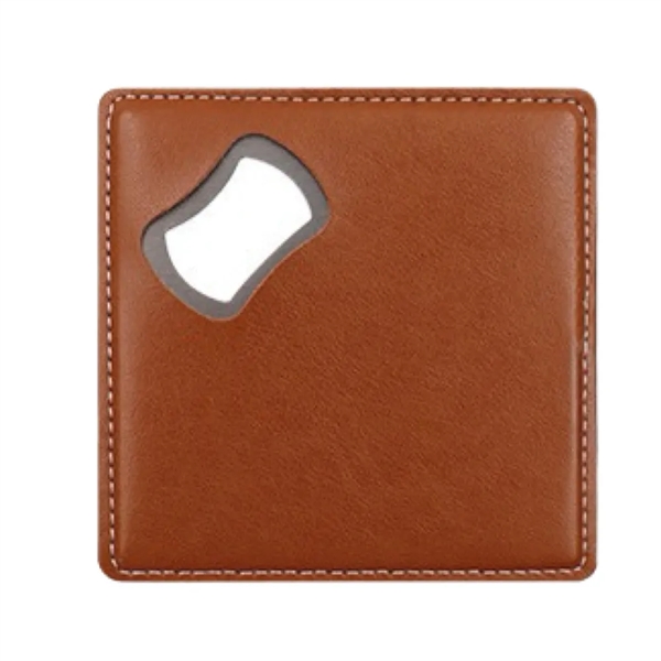 Square Leather Coaster with Bottle Opener - Square Leather Coaster with Bottle Opener - Image 3 of 6