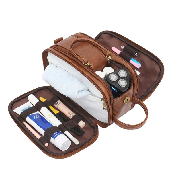 PU Leather Toiletry Bag Men Travel Large Capacity Waterproof - PU Leather Toiletry Bag Men Travel Large Capacity Waterproof - Image 7 of 9