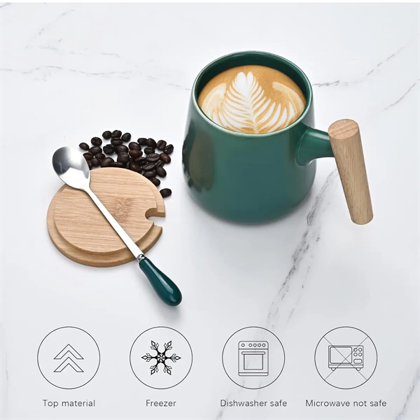 13 Oz. Ceramic Coffee/Tea Mug With Wooden Handle & Lid - 13 Oz. Ceramic Coffee/Tea Mug With Wooden Handle & Lid - Image 2 of 7