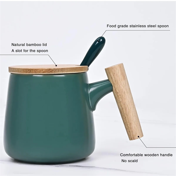 13 Oz. Ceramic Coffee/Tea Mug With Wooden Handle & Lid - 13 Oz. Ceramic Coffee/Tea Mug With Wooden Handle & Lid - Image 3 of 7