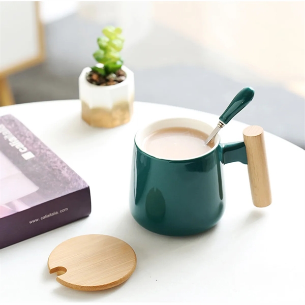 13 Oz. Ceramic Coffee/Tea Mug With Wooden Handle & Lid - 13 Oz. Ceramic Coffee/Tea Mug With Wooden Handle & Lid - Image 5 of 7