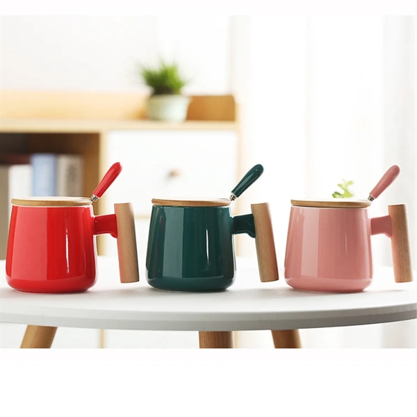 13 Oz. Ceramic Coffee/Tea Mug With Wooden Handle & Lid - 13 Oz. Ceramic Coffee/Tea Mug With Wooden Handle & Lid - Image 6 of 7