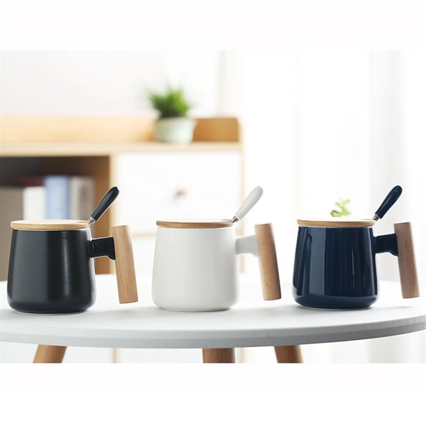 13 Oz. Ceramic Coffee/Tea Mug With Wooden Handle & Lid - 13 Oz. Ceramic Coffee/Tea Mug With Wooden Handle & Lid - Image 7 of 7