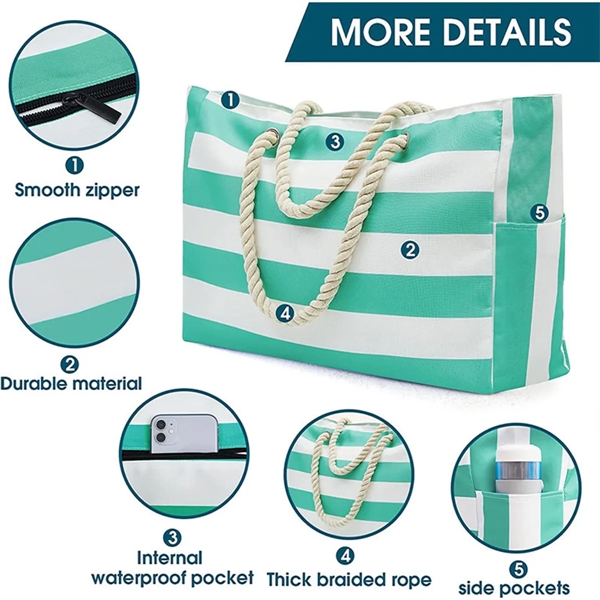 Waterproof Large Beach Tote Bag Summer Sand Proof Picnic - Waterproof Large Beach Tote Bag Summer Sand Proof Picnic - Image 2 of 9