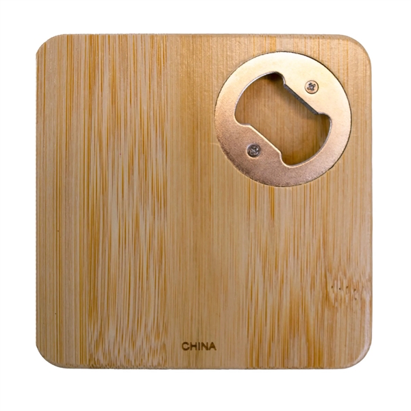 Bamboo Square Coaster & Bottle Opener - Bamboo Square Coaster & Bottle Opener - Image 1 of 3