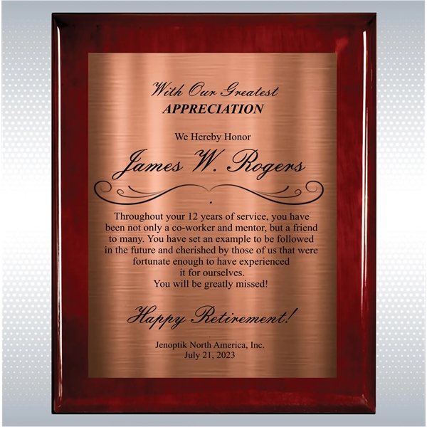 Rosewood Piano Finish Wood Plaque Retirement Gift Award - Rosewood Piano Finish Wood Plaque Retirement Gift Award - Image 1 of 19