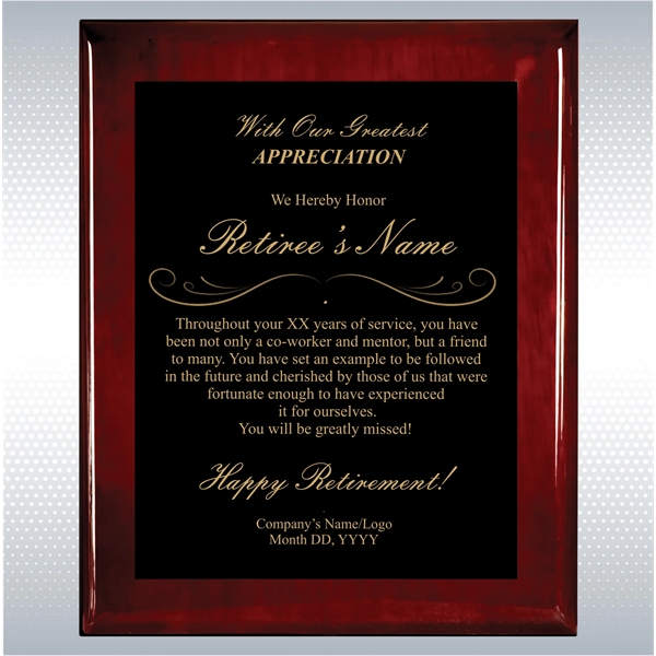 Rosewood Piano Finish Wood Plaque Retirement Gift Award - Rosewood Piano Finish Wood Plaque Retirement Gift Award - Image 7 of 19