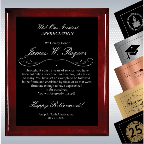 Rosewood Piano Finish Wood Plaque Retirement Gift Award - Rosewood Piano Finish Wood Plaque Retirement Gift Award - Image 8 of 19