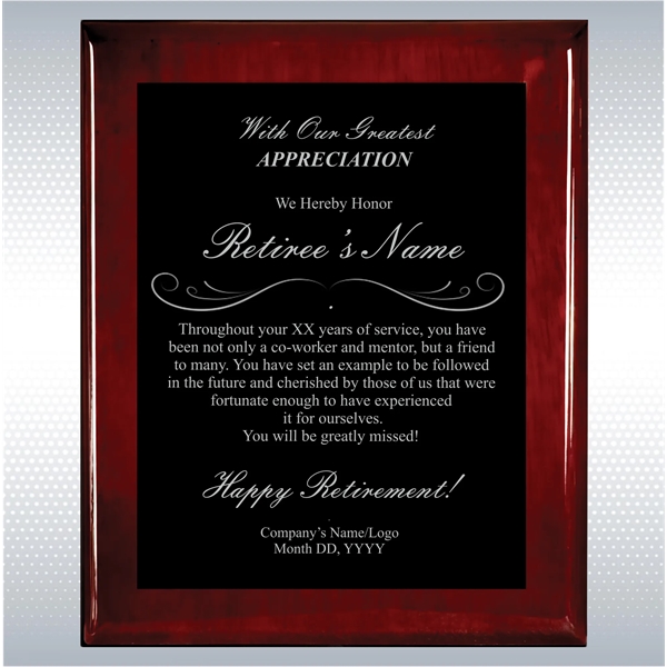 Rosewood Piano Finish Wood Plaque Retirement Gift Award - Rosewood Piano Finish Wood Plaque Retirement Gift Award - Image 11 of 19