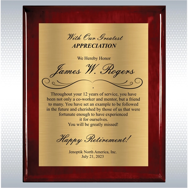 Rosewood Piano Finish Wood Plaque Retirement Gift Award - Rosewood Piano Finish Wood Plaque Retirement Gift Award - Image 13 of 19