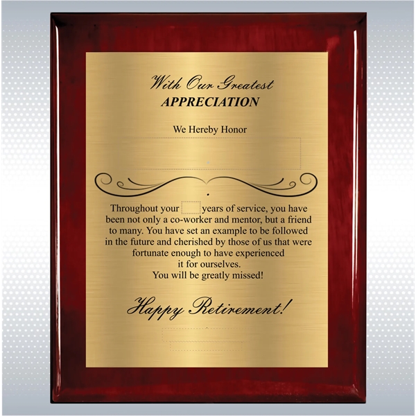 Rosewood Piano Finish Wood Plaque Retirement Gift Award - Rosewood Piano Finish Wood Plaque Retirement Gift Award - Image 14 of 19