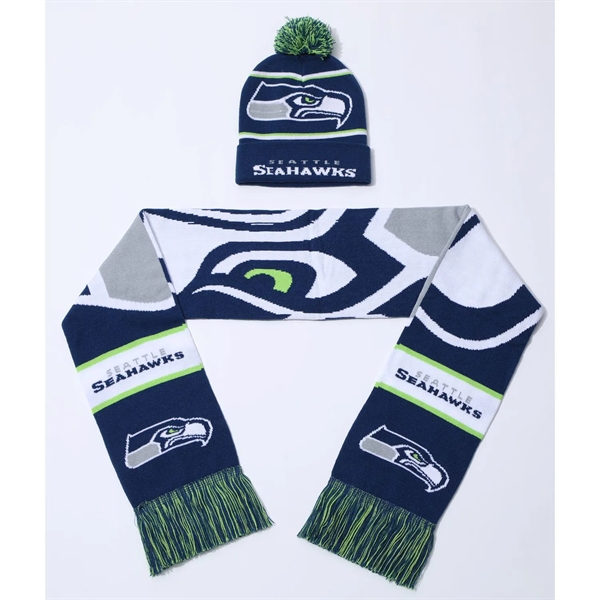 Set Of PomPom Knitted Cuffed Beanie & Woven Scarf W/ Tassel - Set Of PomPom Knitted Cuffed Beanie & Woven Scarf W/ Tassel - Image 1 of 1