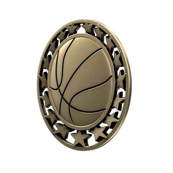 2 1/2" Basketball Star Medal - 2 1/2" Basketball Star Medal - Image 2 of 7