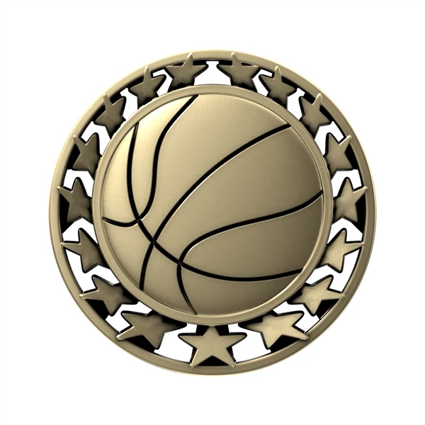 2 1/2" Basketball Star Medal - 2 1/2" Basketball Star Medal - Image 0 of 7